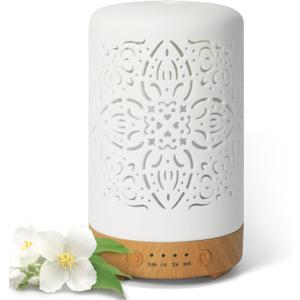 Earnest Living Essential Oil Diffuser White Ceramic Diffuser 100 ml Timers Night Lights and Auto Off Function Home Office Humidifier Aromatherapy Diffusers for Essential Oils (Ceramic Elegance (Set of 1))