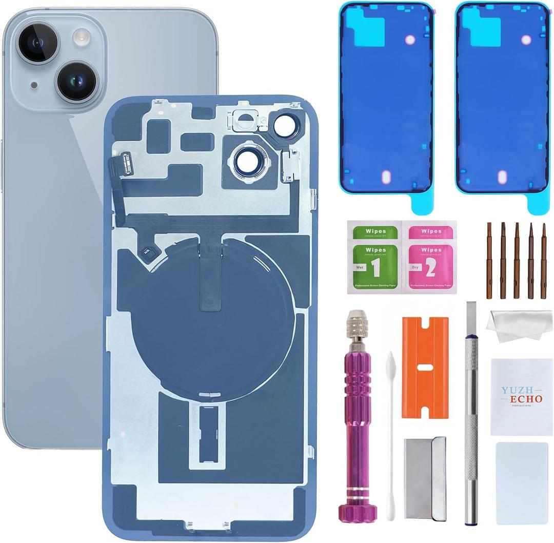 Back Glass Replacement for iPhone 14 Plus(6.7 inches Blue) Integrated Glass & Wireless Charging Repair Tools are Included