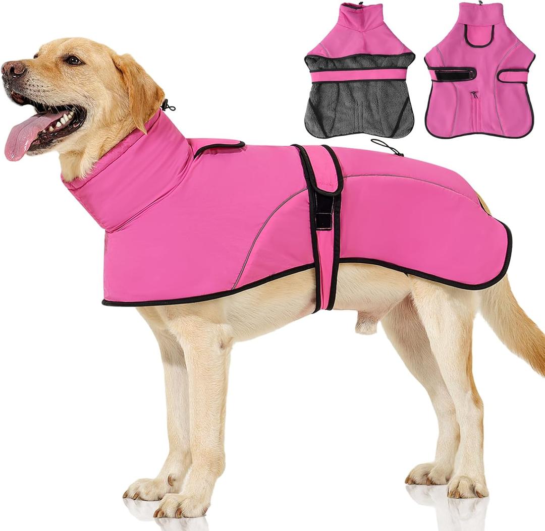 Dotoner Waterproof Dog Coat Warm Fleece Lined Jacket Reflective Winter Pet Apparel for Small Medium Large Dogs with Leash Opening Adjustable Neck & Tail Drawstring (Pink)