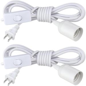 2Pack Plug in Hanging Light Kit, E26/E27 Vintage Hanging Lights with Plug in Cord, Retro Pendant Light Kit, 12FT Cord with On/Off Switch, Pendant Light Cord for Hanging Light, White
