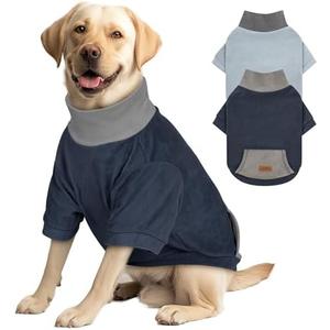 cyeollo 2 Pack 3XL Dog Sweaters for Large Dogs, Strechy Soft Fleece Sweatshirt for Dogs Boy Girl Turtleneck Warm Winter Big Dog Clothes with Sleeves, Navy & Light Blue XXXL