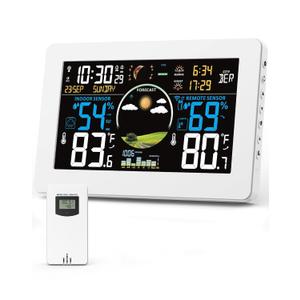Weather Station Wireless Indoor Outdoor Thermometer, 7.5" VA Display with Remote Sensor, Home Weather Station with Weather Forecast, Temperature, Humidity, Atomic Clock, White