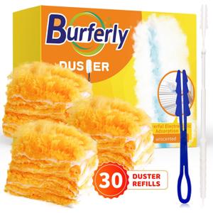 Duster Refills for Swiffer Dusters, Multi Surface 360 Degree Dusters Refills & 2 Handle, Disposable Heavy Duty Dusters Refills for Cleaning (30 Count + 2 Handle, White&Orange) (30 Duster Refills & 2 Handle)
