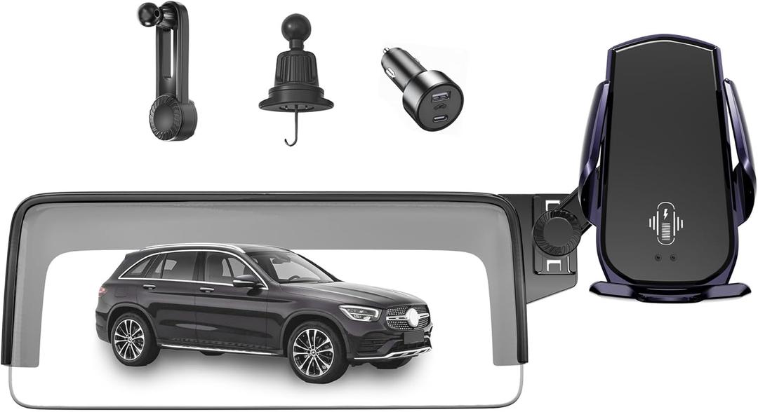 Car Phone Mount for 2023-2026 Mercedes Benz GLC / 2022-2026 C-Class, Smart Auto-Clamping on 12.3" Instrument Cluster Screen, 15W Wireless Fast Charging, 360° Adjustable, Without Blocking Airflow
