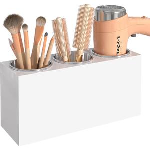 Hair Tool Organizer, Wall Mount Hair Dryer Holder with 3 Cups, Vanity Acrylic Hair Styling Tools Organizer for Curling Iron Straightener Styling Tools Bathroom Storage (3 Cups White)