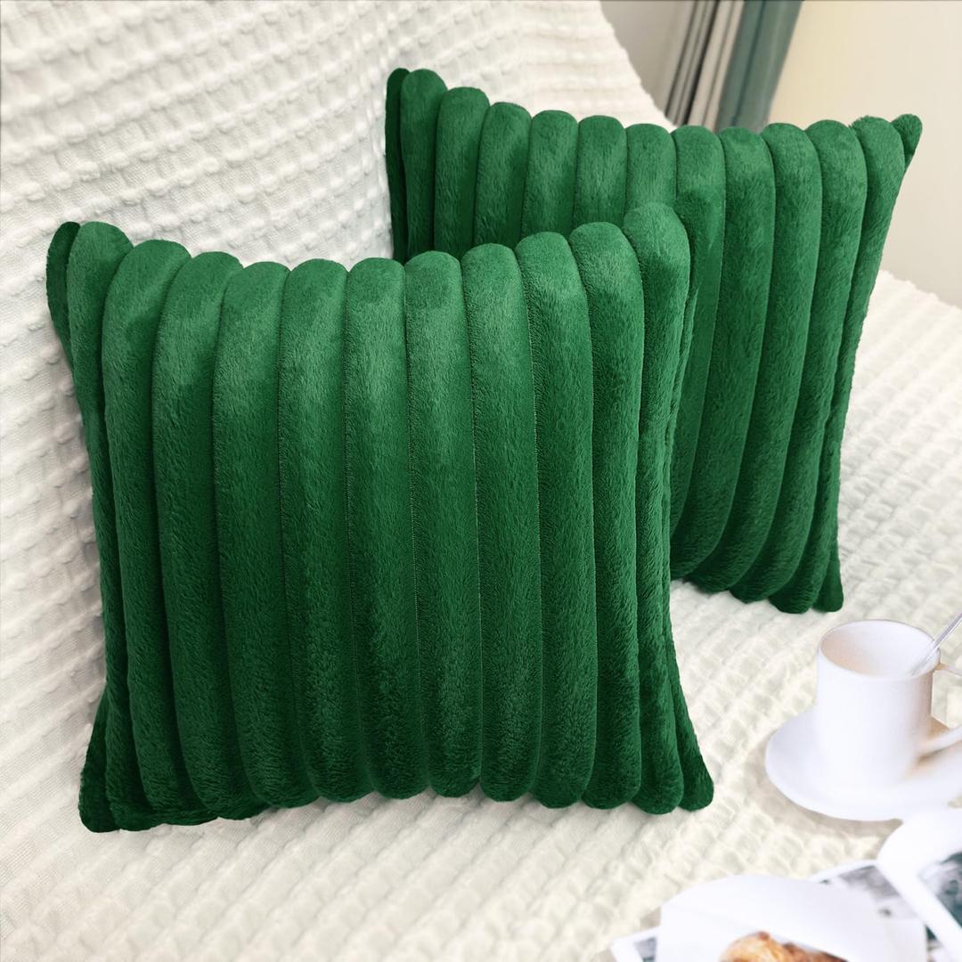 2 Pack Pillow Covers, 20x20 Faux Fur Square Throw Pillow Covers for Living Room Decorations Throw Pillow Case, Throw Pillow Cover Cushion Cover for Home Sofa Bedroom Car, Dark Green