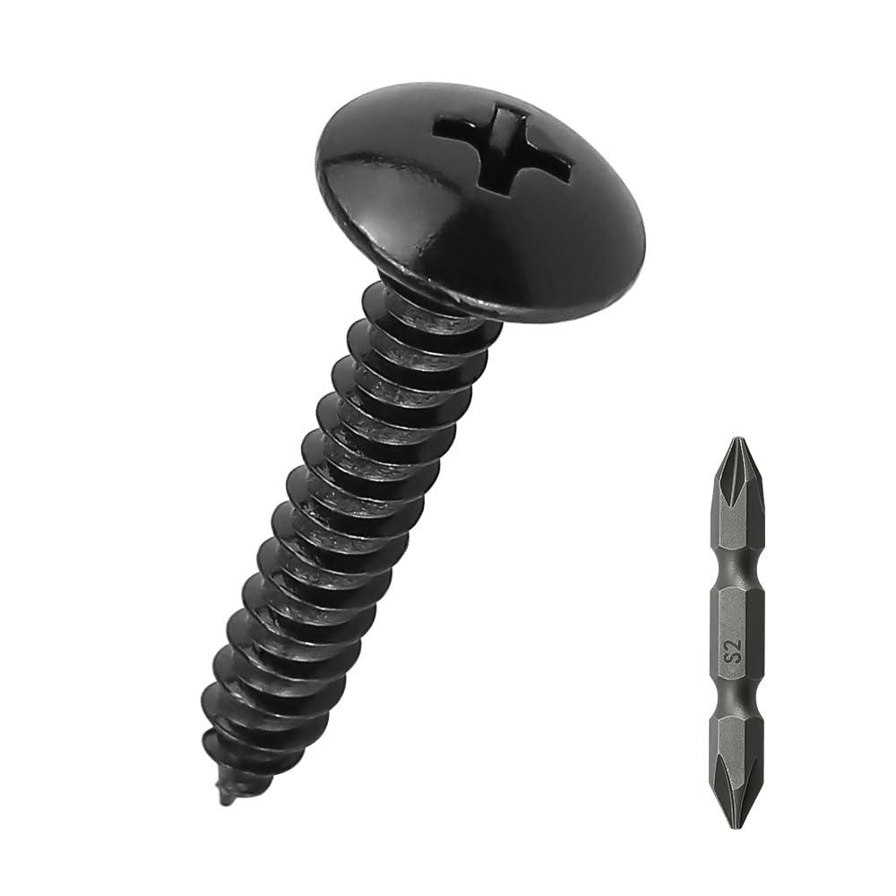 #10 x 1 Truss Head Wood Screws (50 pcs), 18-8 (304) Stainless Steel, Phillips Drive Truss Head Self Tapping Screws, Black Oxide Coated Sheet Metal Screws, Fayeploo (with Phillips Driver Bit)