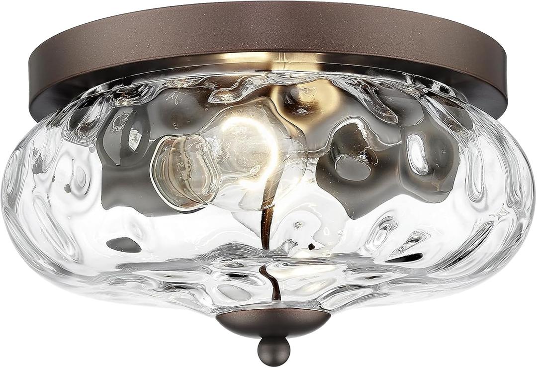 Darkaway Ceiling Light Fixtures Flush Mount Indoor Outdoor Ceiling Light with Water Ripple Glass Shade for Hallway Kitchen Bedroom Porch Living Room Bronze Finish (11inch)