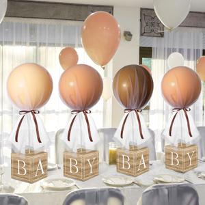 6 Set Brown Bear Tulle Tutu Balloon with Letter Boxes Baby Shower Table Centerpieces Decor for Gender Reveal 24'' Balloons White Tulle Cover with Stand, Boxes for Girl Boy Wedding Birthday Party