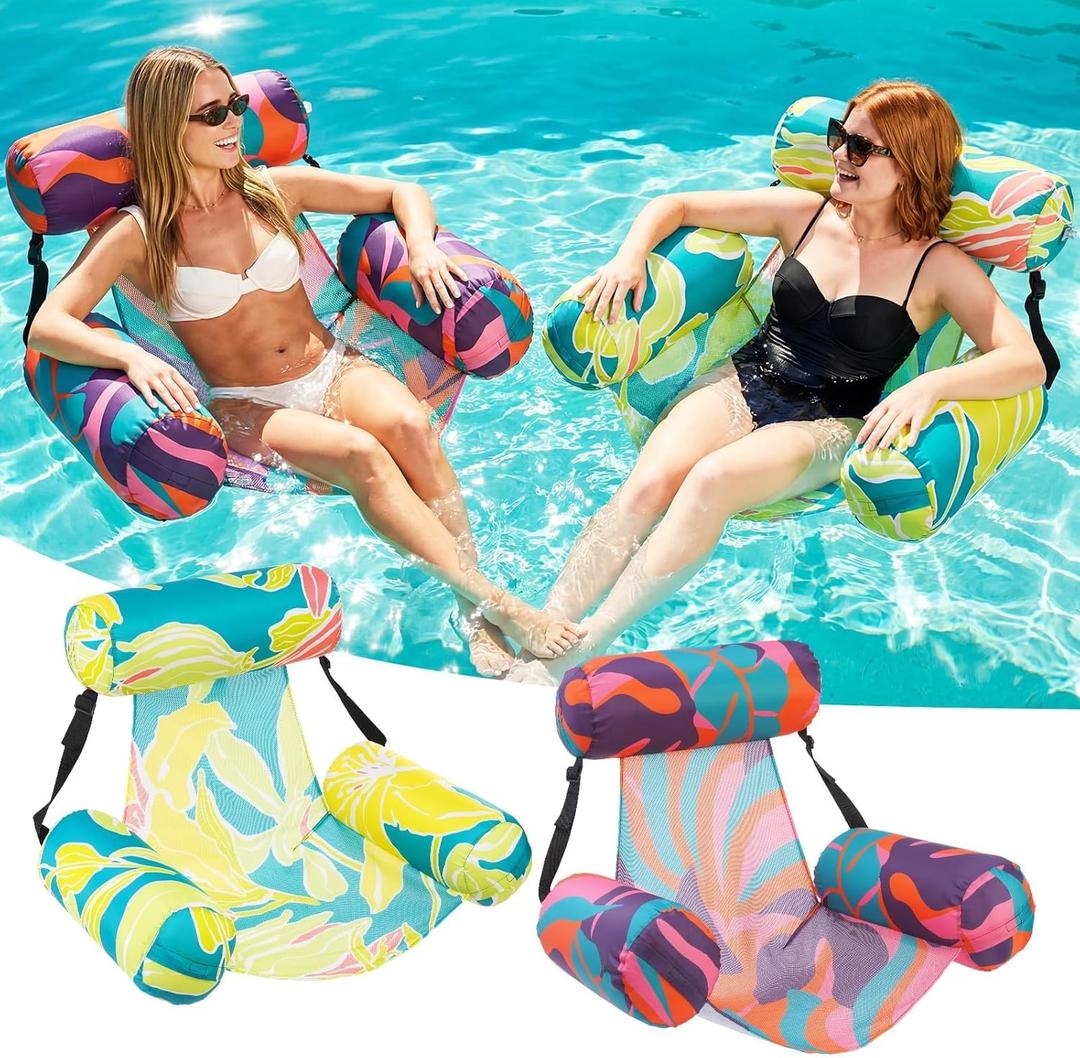 Inflatable Pool Float Chair - 2 Pack Pool Floats Adult Heavy Duty, Water Floating Lounge Chairs, Blow up Floaties Adults for Summer Fun Party Lake Beach