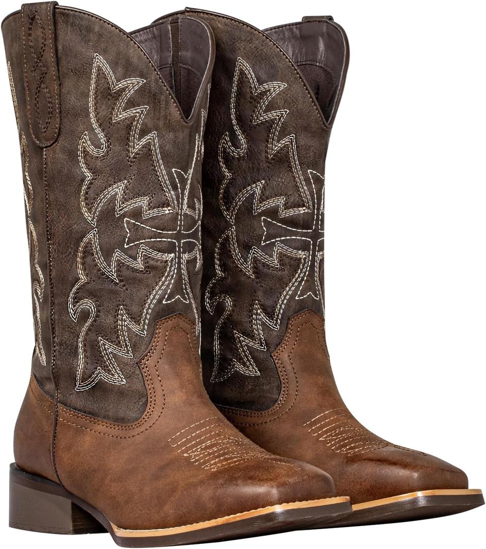 SheSole Extra Wide Calf Cowboy Boots for Women | Two-Tone Cowgirl Boots with Roomy Square Toe, Removable Cushion Insoles for Comfort | Hidden Stretch Wstern Boots for Fuller Calves, Size 38