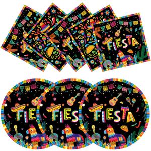 50PCS Mexican Fiesta Plates and Napkins Party Decorations, 7inch Cinco de Mayo Disposable Tableware with Paper Dessert Plates, Luncheon Napkins for Mexican Themed Party, Taco Tuesday, Fiesta Supplies