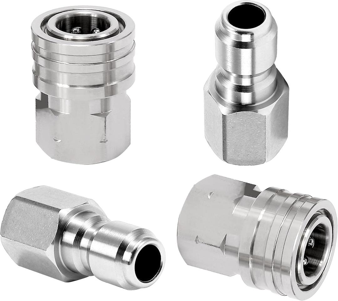 M MINGLE Pressure Washer Adapter, 2 Sets 3/8 Inch Quick Connect Fittings, Stainless Steel Pressure Washer Fittings, Male and Female Power Washer Quick Disconnect Kit, 5000 PSI