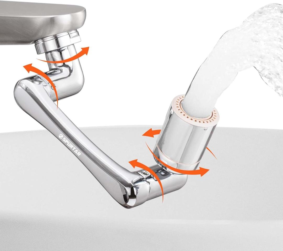 Spurtar 1440 Sink Faucet Aerator Extension Swivel Faucet Extender, 2 Sprayer Modes Rotatable Bathroom Kitchen Head Replacement Tap Attachment with Filter for G 1/2", 55/64",15/16"