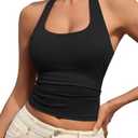MAOECO Womens Tank Tops Sexy Halter Neck Going Out Tops Summer 2025 Trendy Backless Workout Shirts Sleeveless Y2k Clothes Black S