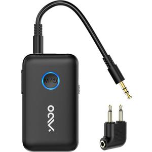 YMOO Bluetooth 5.3 Transmitter Receiver for TV/Airplane, Supports 2 Headphones/Speaker with AptX Adaptive & Low Latency, 3.5mm Jack Aux HiFi Stereo Wireless Audio Adapter for Flight, Travel, Planes (Black)
