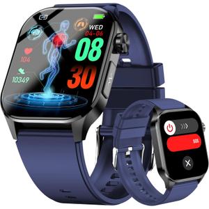Advanced Health Smartwatch for Women Men with Real-Time Monitoring of Heart Rate, Blood Oxygen, Body Temperature, Blood Pressure, Sleep Quality and Stress Levels.Always-On Display (Blue)