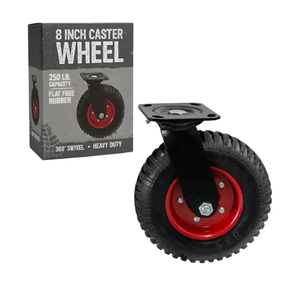 Houseables 8 Inch Caster Wheels, Swivel Wheels, Rubber Casters, Large, for Cart, Heavy Duty, Outdoor, Off Road, Offroad, All Terrain, Flat Free Tire, No Flat, Industrial, Castor, Dolly, Utility Cart