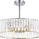 YURNYQ Chrome Crystal Ceiling Light Fixture, Modern Semi Flush Chandelier, Round Hanging Lighting Chandeliers for Dining Room, Kitchen, Bedroom, 6-Light, 19.68 Inch