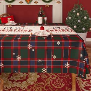 Christmas Rectangle Table Cloth,100% Waterproof Tablecloth,Christmas Decorations for Home, Vinyl Tablecloth Plastic Table Cover for PartyPicnic,Dining,Outdoor 52" x 70",Crimson Checked