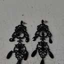Vintage Black Rhinestone Dangle Drop Earrings Art Deco Vintage Style Chandelier Earrings Black Beads Rhinestone Statement Earrings Halloween Dangle Drop Earrings