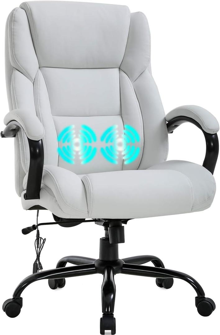 Office Chair Desk Chair Computer Chair with Lumbar Support Headrest Armrest Swivel Rolling PU Leather Task Big and Tall 500lb Wide Seat Massage Ergonomic Chair Adjustable for Adults Women(White)