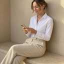 Beninos Womens Dress Shirts Long Sleeve Button Down Shirt Work Wear (White, M)