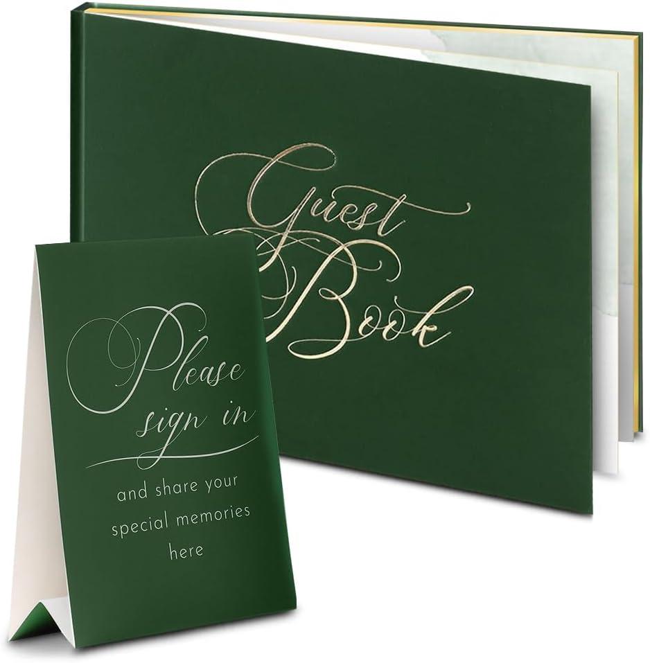 Wedding Guest Book  Guest Book Wedding Reception  Polaroid Guest Book for Wedding  Polaroid Wedding Guest Book, Green Linen with Gold Foil, 100 Acid-Free Pages