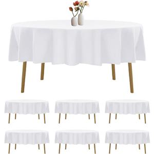 6 Pack Round Tablecloth 90 Inches White Table Cloth Stain and Wrinkle Resistant Washable Polyester Fabric Table Cover for Party, Wedding and Banquet Decoration