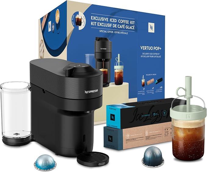 Nespresso Vertuo Pop+ Coffee and Espresso Machine by De’Longhi, Liquorice Black, Iced Coffee Pack with Travel Mug, Iced Coffee Capsules, Cold Brew Style capsules