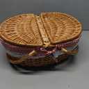 Wicker Picnic Basket with Removable Liner Empty Picnic Baskets with Lid for 2, Picnic Hamper with Foldable Handles for Picnic 2,Checkered