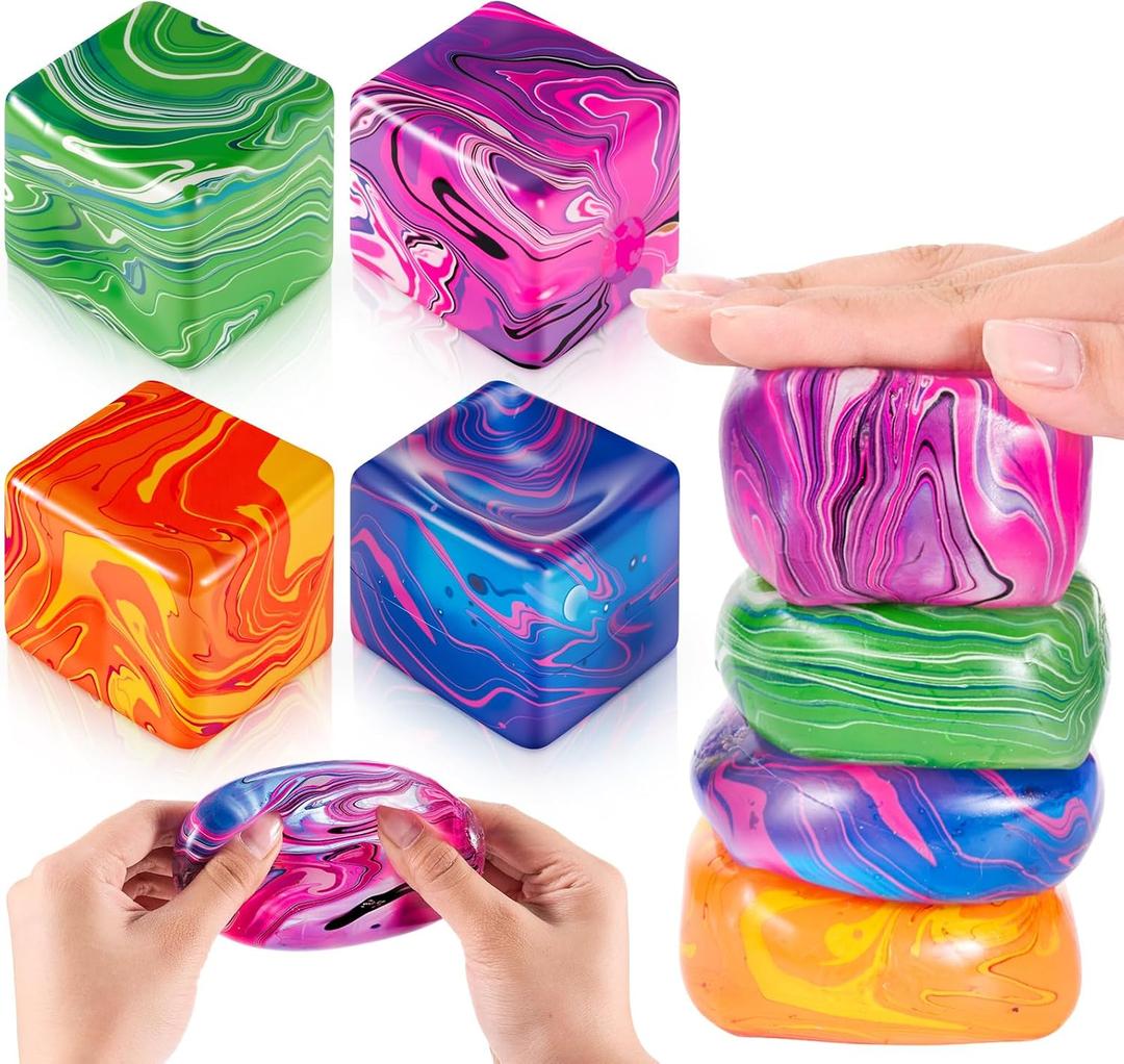 4 Pcs Gummy Squeeze Cube Fidget Gifts, Flow Liner Malt Sugar Cube, Adults Cute Sensory Fidget Stress Ball for Anxiety Stress Relief Thing Office Valentines Party Favor Exchange Prizes Gifts