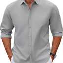 COOFANDY Men's Long Sleeve Button Down Shirt Casual Untucked Dress Shirts Suumer Wedding Shirt Light Gray 4XL