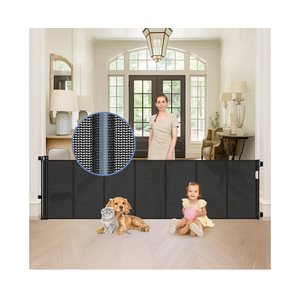 Reinforced 90 Inch Retractable Baby Gates Extra Wide Baby Gate with Reinforced Strips, 7.5ft Long Retractable Dog Gate for The House 33 Inch Tall Extra Long Pet Gates for Wide Openings, Black