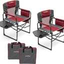 2 x SUNNYFEEL Camping Directors Chair, Heavy Duty,Oversized Portable Folding Chair with Side Table, Pocket for Beach, Fishing,Trip,Picnic,Lawn,Concert Outdoor Foldable Camp Chairs, X-Large