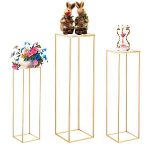 Latywen 3PCS Cylinder Pedestal Stands for Parties, Square Gold Metal Plant Cylinder Stands for Party Flowers, Display Columns Pedestal Stand Cylinder Tables for Vases Birthday Party Decorations