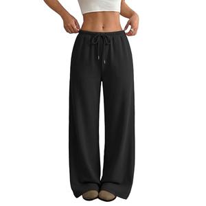 JEKAOYI Wide Leg Sweatpants for Women High Waisted Baggy Sweat Track Pants Drawstring Casual Lounge Pants with Pockets Black, L