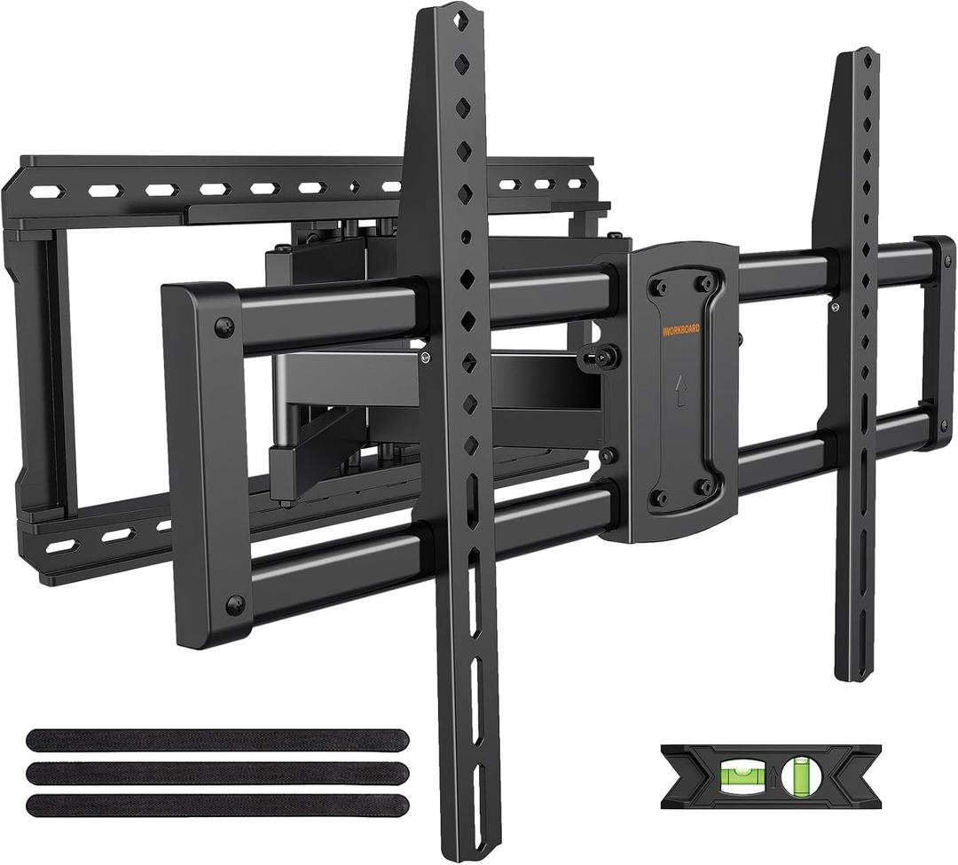 IWORKBOARD Full Motion 75 85 86 90 97'' TV Wall Mount Bracket, Loads 150 lbs Heavy Duty TV Mount, Swivel Tilt Extension Level, Complete Metal Bars & Wall Plate, up to 600x400mm VESA & 24'' Wood Studs