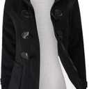 JiangWu Womens Fashion Horn Button Fleece Thicken Coat with Hood Winter Warm Jacket (Large, Black)