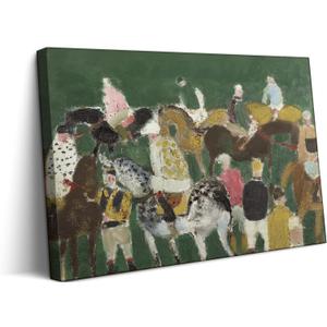 Abstract Equestrian Canvas Wall Art Vintage Farmhouse Rustic Wall Decor Picture Retro Majestic Horse Painting Print Cottage Core Landscape Poster Artwork for for Living Room Bedroom Decorate, Framed (24L''x16W'')