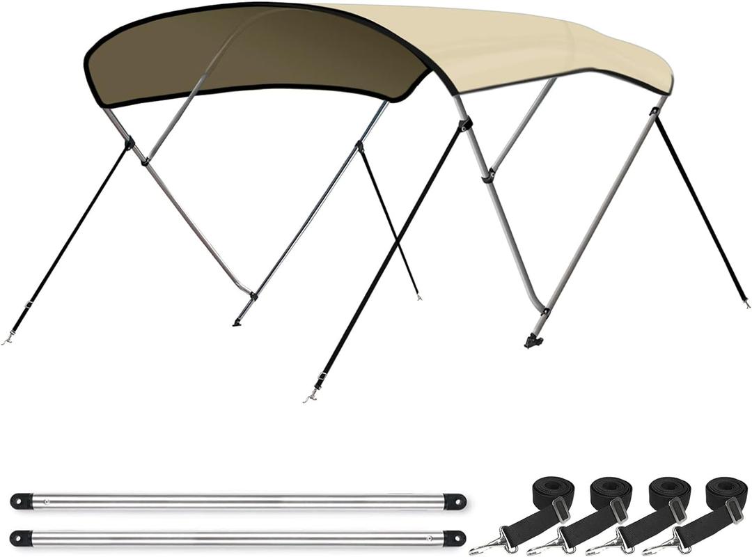 Leader Accessories 10 Colors 3 Bow 4 Bow Bimini Top Cover for Boat Includes 4 Straps 2 Rear Support Poles Mounting Hardwares Storage Boot with 1" Aluminum Frame (Sand)