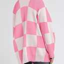 Saodimallsu Womens Checkered Sweater Color Block Plaid Oversized Cardigan Long Sleeve V Neck Button Down Knit Coats (Large, Pink)