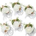 Serwalin Corsage Wristlet for Wedding, 6Pcs White Prom Corsage for Bridesmaid Mother Grandmother, Wrist Corsage for Prom Ceremony Anniversary Cake Topper (Ivory)