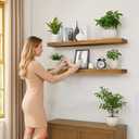 Rustic Floating Shelves 48 inch Long 8 inch deep Set of 2, Solid Wood Wall Shelves for Bedroom Living Room Kitchen,Book Shelf for Wall, Wall Mounted Shelves with Hidden Bracket- Gold Oak