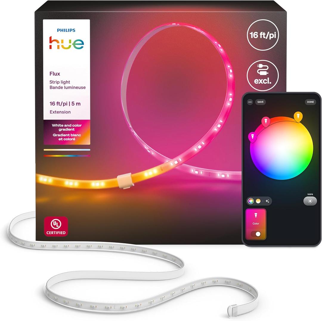 Hue Flux 16-Feet LED Strip Light Extension, Vibrant Color and Ambiance, Flexible Indoor Lighting, Chromasync Color Blending, Cuttable, Extendable, Reusable, App and Voice Control