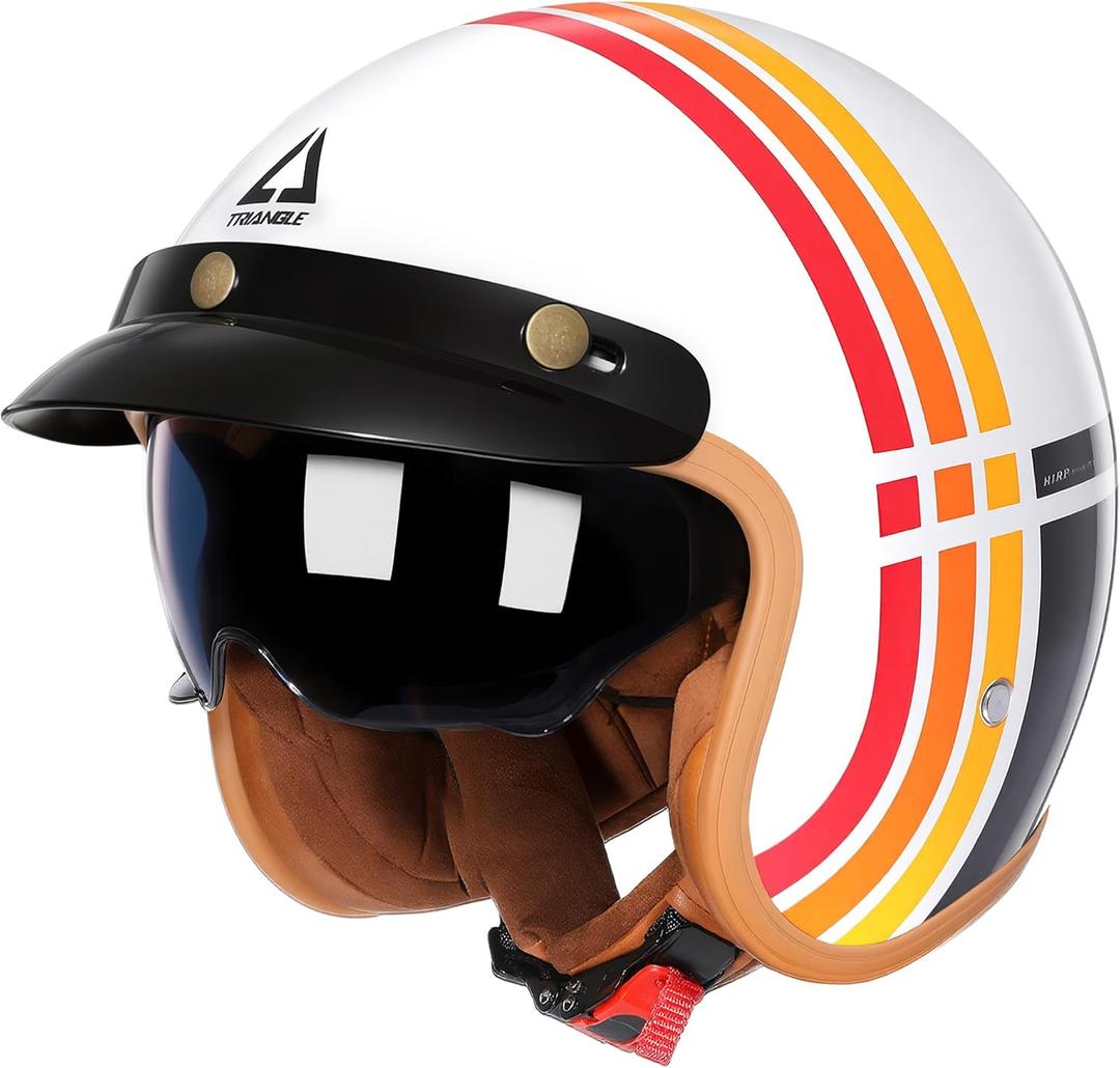 TRIANGLE 3/4 Motorcycle Helmet,Retro Open Face Adults Helmets with Visor,Half Face Moped Helmet for Men & Women,DOT Approved Helmets for Cruiser Scooter(L)