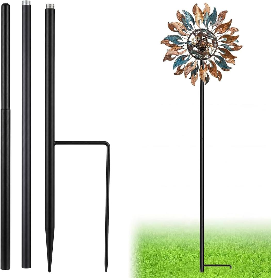 LEIFIDE Matte Black 72" h Replacement Pole for Large Wind Spinner, Windmill Replacement Parts, Three-Part Composition, 22mm Thicker Tube, Easy Assembly for Large Metal Wind Spinner (2 Prongs Base)
