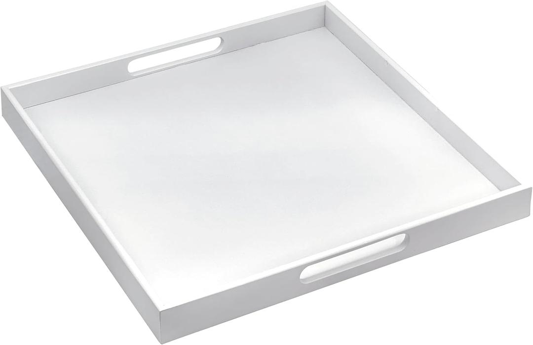 Bam & Boo 20" x 20" x 2" Square Natural Bamboo Ottoman Tray with Handles, White