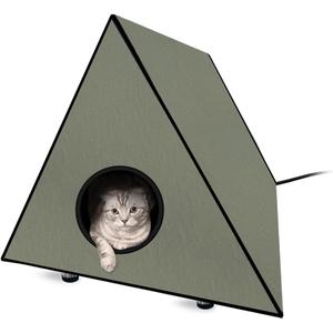 Heated Cat House, Outdoor Cat House for Winter, 36.2"x23.6"x23.6" Insulated Shelter for Cats, Strays and Ferals, Waterproof Cat House with Heating Pad for Winter, Olive