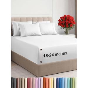 Extra Deep Cal King Sheet Set - 6 Piece Breathable & Cooling Sheets - Hotel Luxury Bed Sheets Set - Easy & Secure Fit - Soft, Wrinkle Free & Comfy Sheets Set - White Sheet Set with Extra Deep Pockets